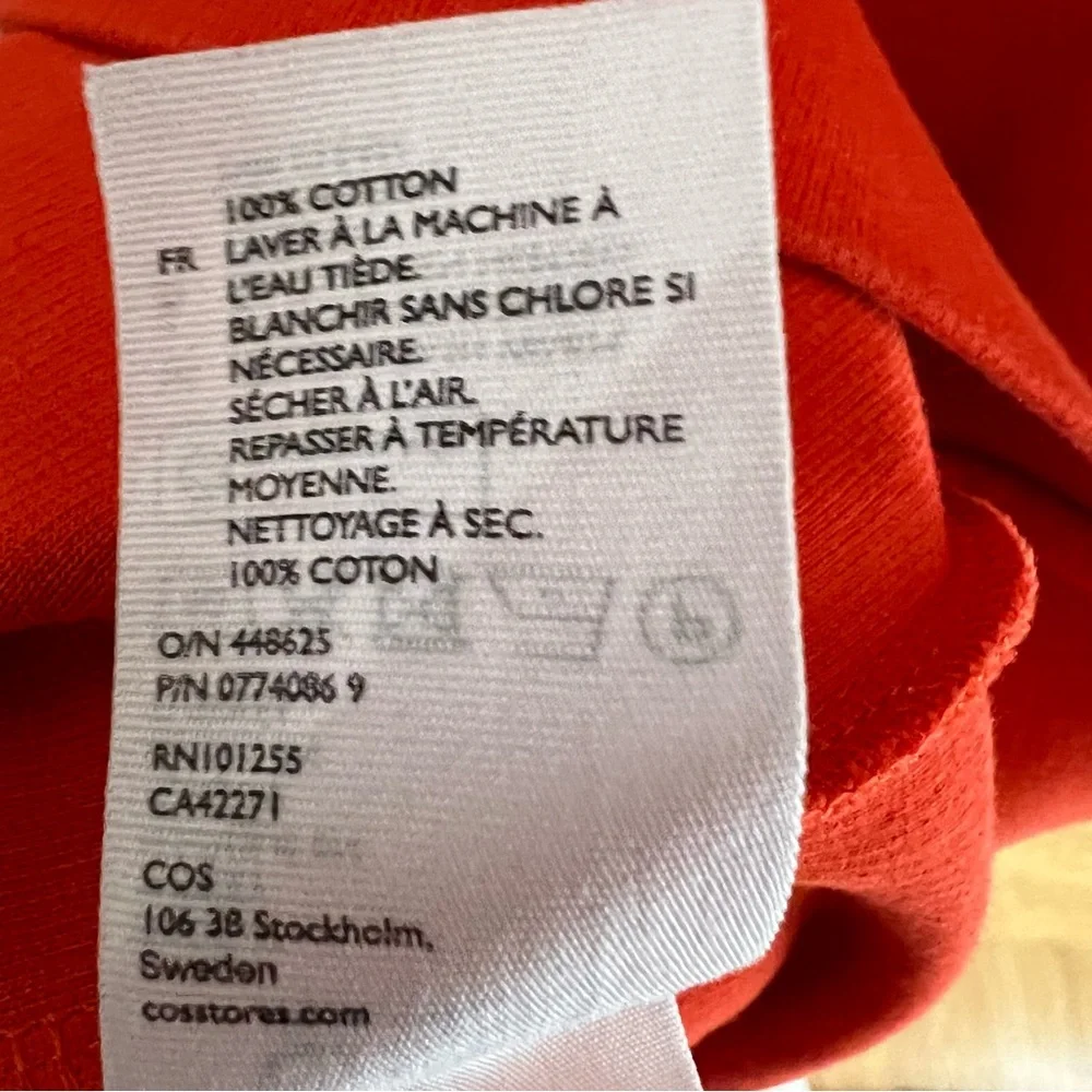 COS Short Sleeved V-neck Cotton Dress, Vibrant Orange Red, Small - Picture 8 of 9